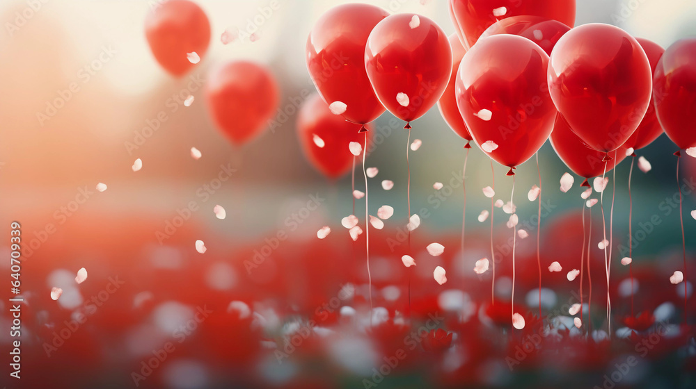 Red Euphoria: Celebrating with Bright Balloons Against a Bokeh Backdrop - Generative AI Red Euphoria: Celebrating with Bright Balloons Against a Bokeh Backdrop - Generative AI