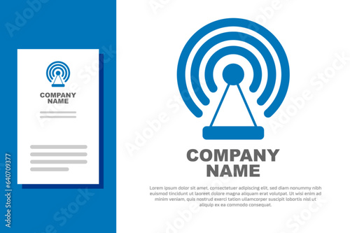 Blue Radar icon isolated on white background. Search system. Satellite sign. Logo design template element. Vector