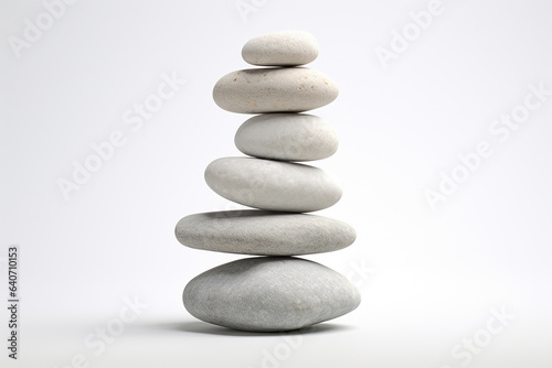 Fotografia A stack of  a small round white and grey pebble stone isolated on a clear white background