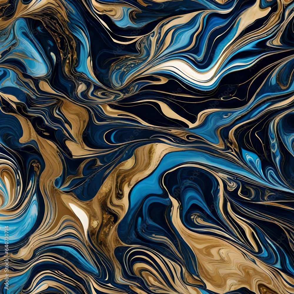 Obraz premium Blue and golden marble pattern, generative AI