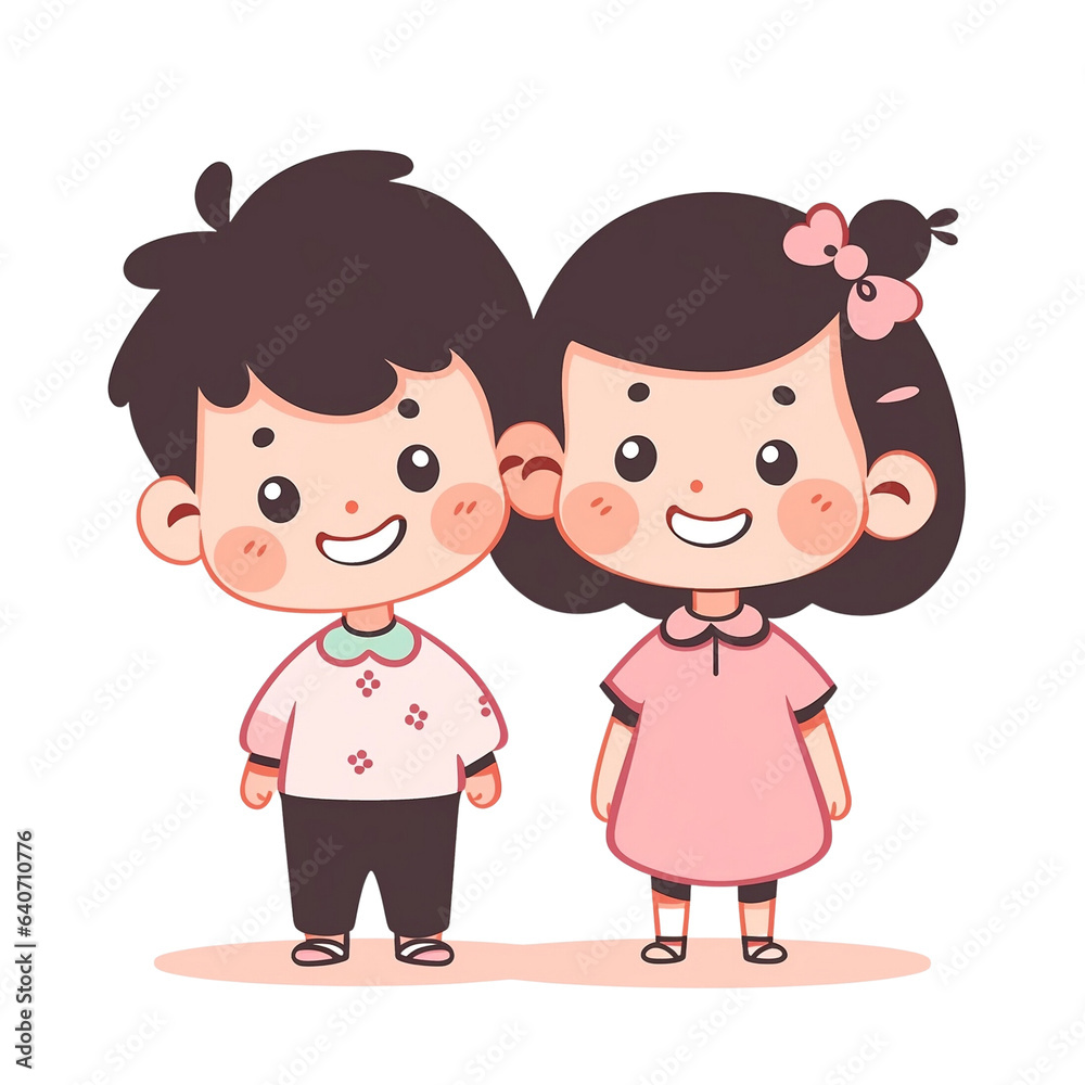 little boy and girl smiling. cartoon illustration. full body little boy and girl smiling. cartoon illustration. full body