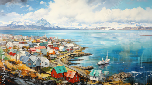 illustration of A Beautiful Reykjavik of Iceland. Scenic landscape. (ai generated)