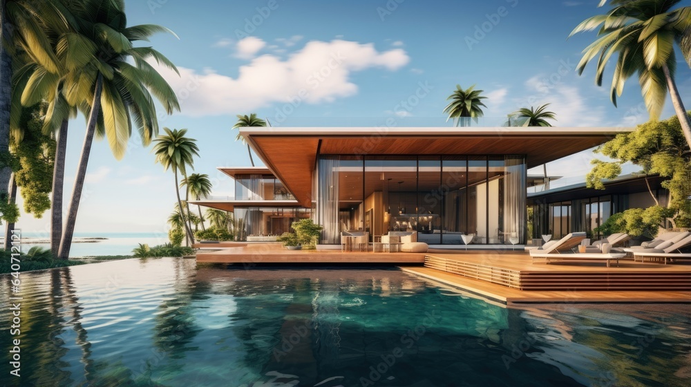A modern Villa in a tropical island in the middle of the ocean