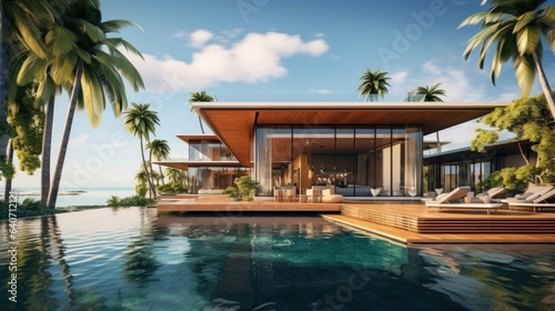 A modern Villa in a tropical island in the middle of the ocean