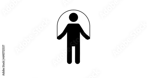 Set of stick figures jump rope exercises on a white background, flat 4K animation.