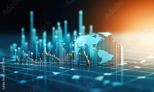 Globe and stock market chart on blue background