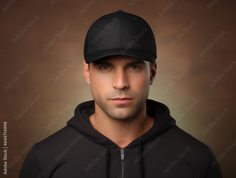 A man wearing blank empty black cap mockup for design template A man wearing blank empty black cap mockup for design template