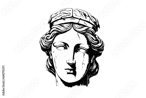 Сracked statue head of greek sculpture hand drawn engraving style sketch. Vector illustration. Image for print, tattoo, and your design. © Artem