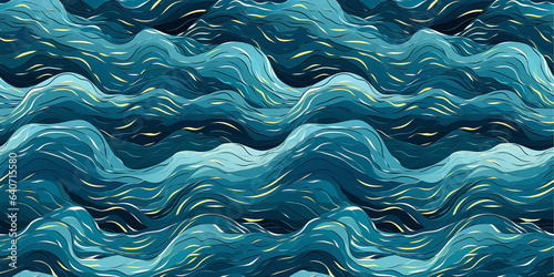 Seamless pattern of blue waves. Moving water surface. Waves at sea.