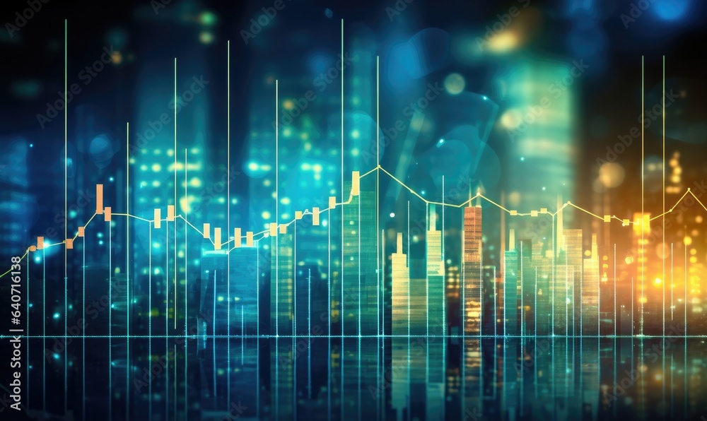 Financial stock market graph and candlestick chart on abstract background. Double exposure Financial stock market graph and candlestick chart on abstract background. Double exposure
