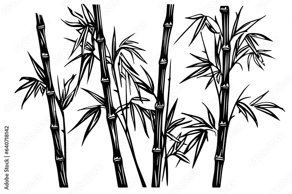Hand drawn ink sketch of bamboo leaves and branches. Vector illustration. Hand drawn ink sketch of bamboo leaves and branches. Vector illustration.