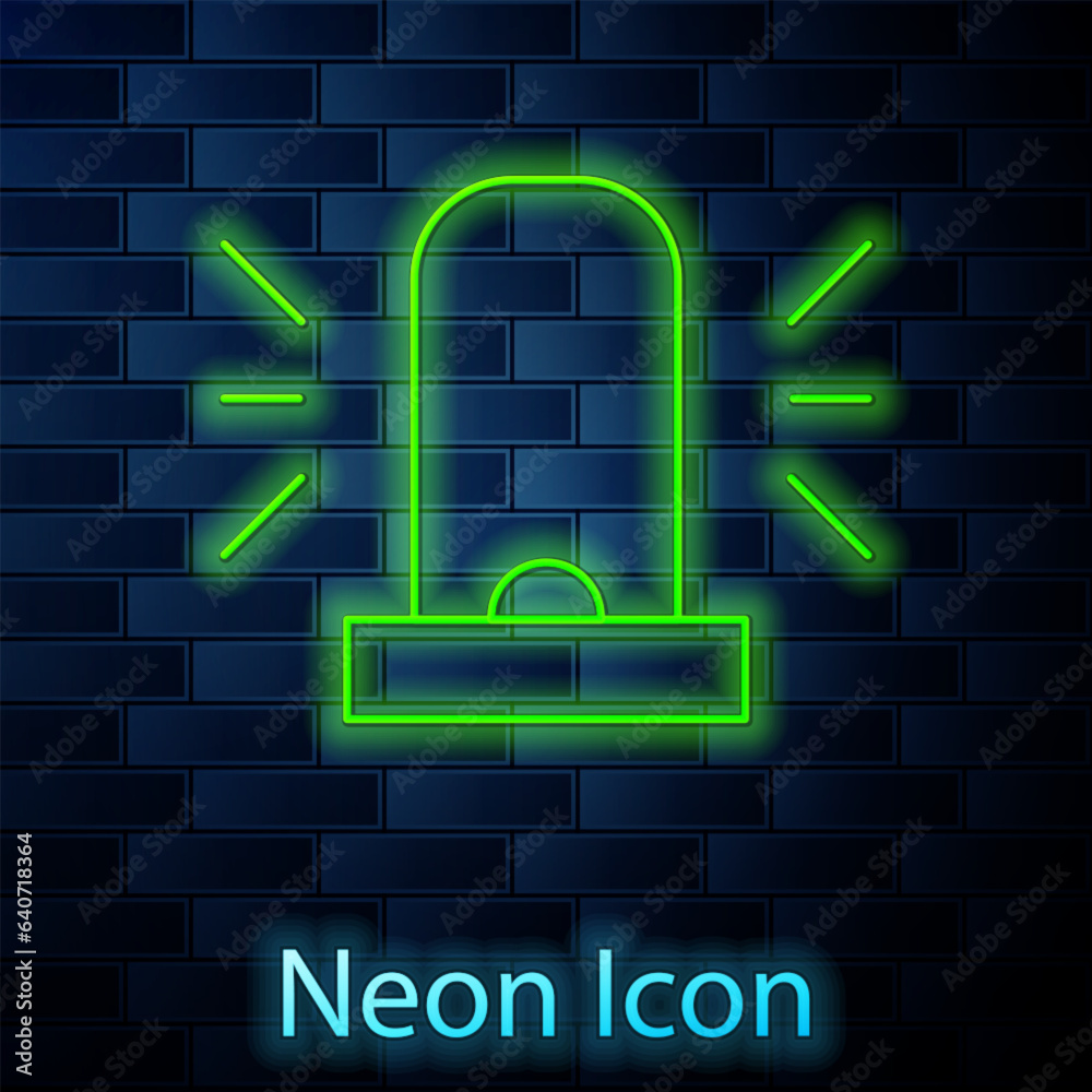 Glowing neon Flasher siren icon isolated on brick wall background. Emergency flashing siren. Vector Glowing neon Flasher siren icon isolated on brick wall background. Emergency flashing siren. Vector