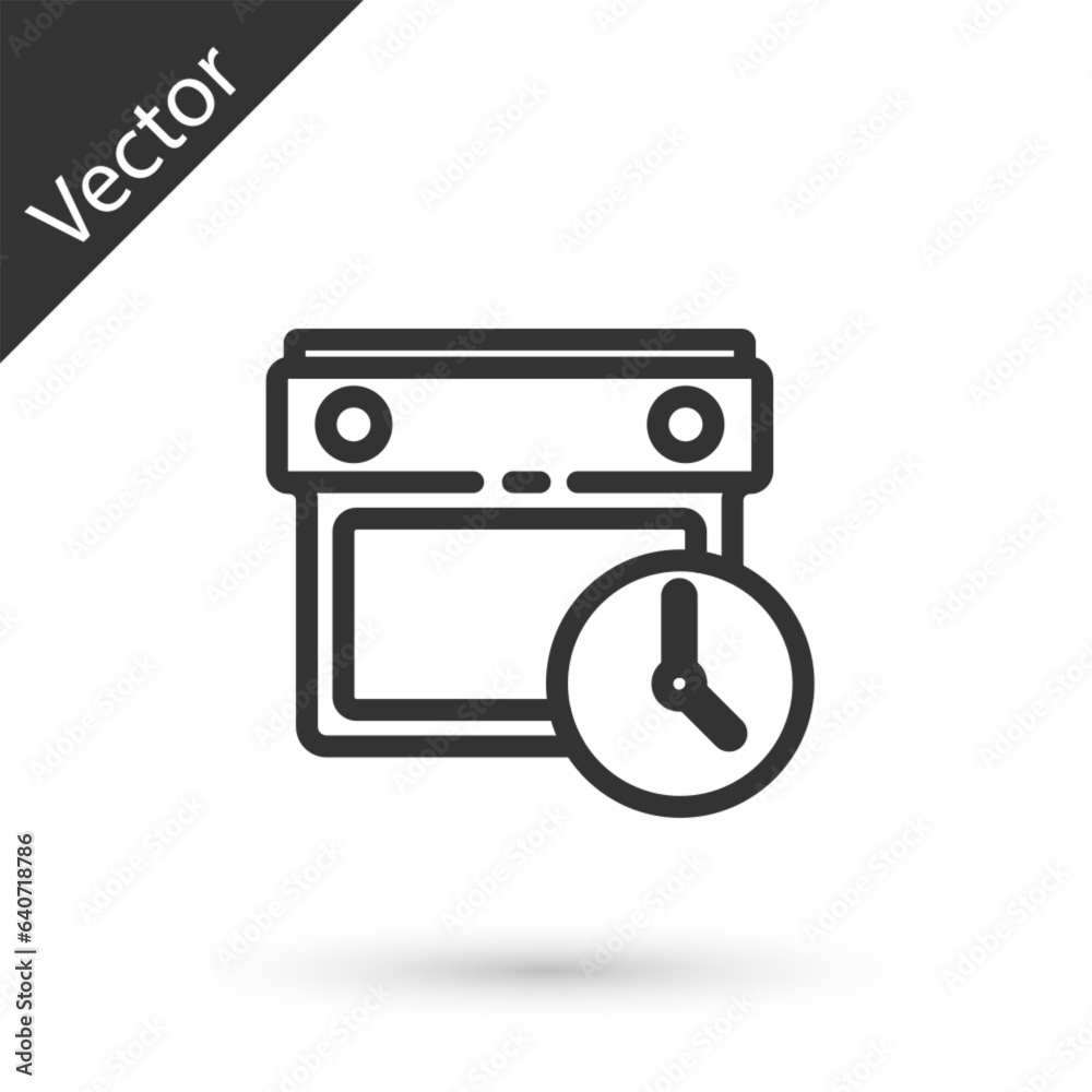 Grey line Calendar and clock icon isolated on white background. Schedule, appointment, organizer, timesheet, time management. Vector
