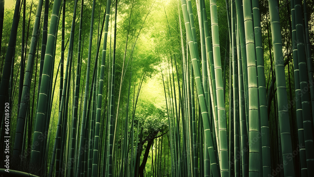 Bamboo plantation in the forest. Generative AI. Bamboo plantation in the forest. Generative AI.