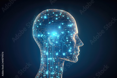 Artificial intelligence concept with human head and circuit board