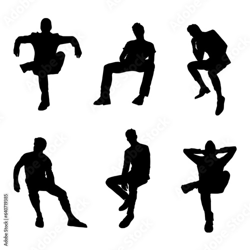 silhouette of a man sitting set illustration vector