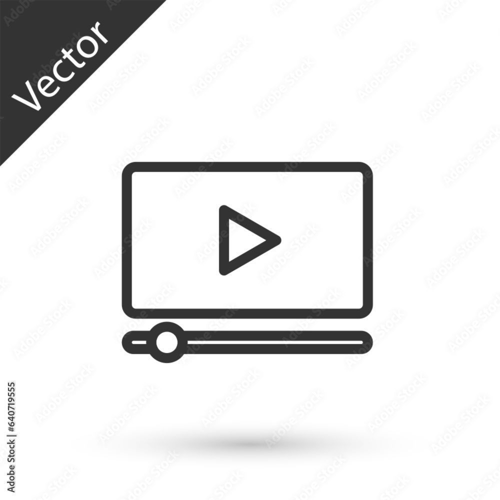 Grey line Online play video icon isolated on white background. Film strip with play sign. Vector Grey line Online play video icon isolated on white background. Film strip with play sign. Vector