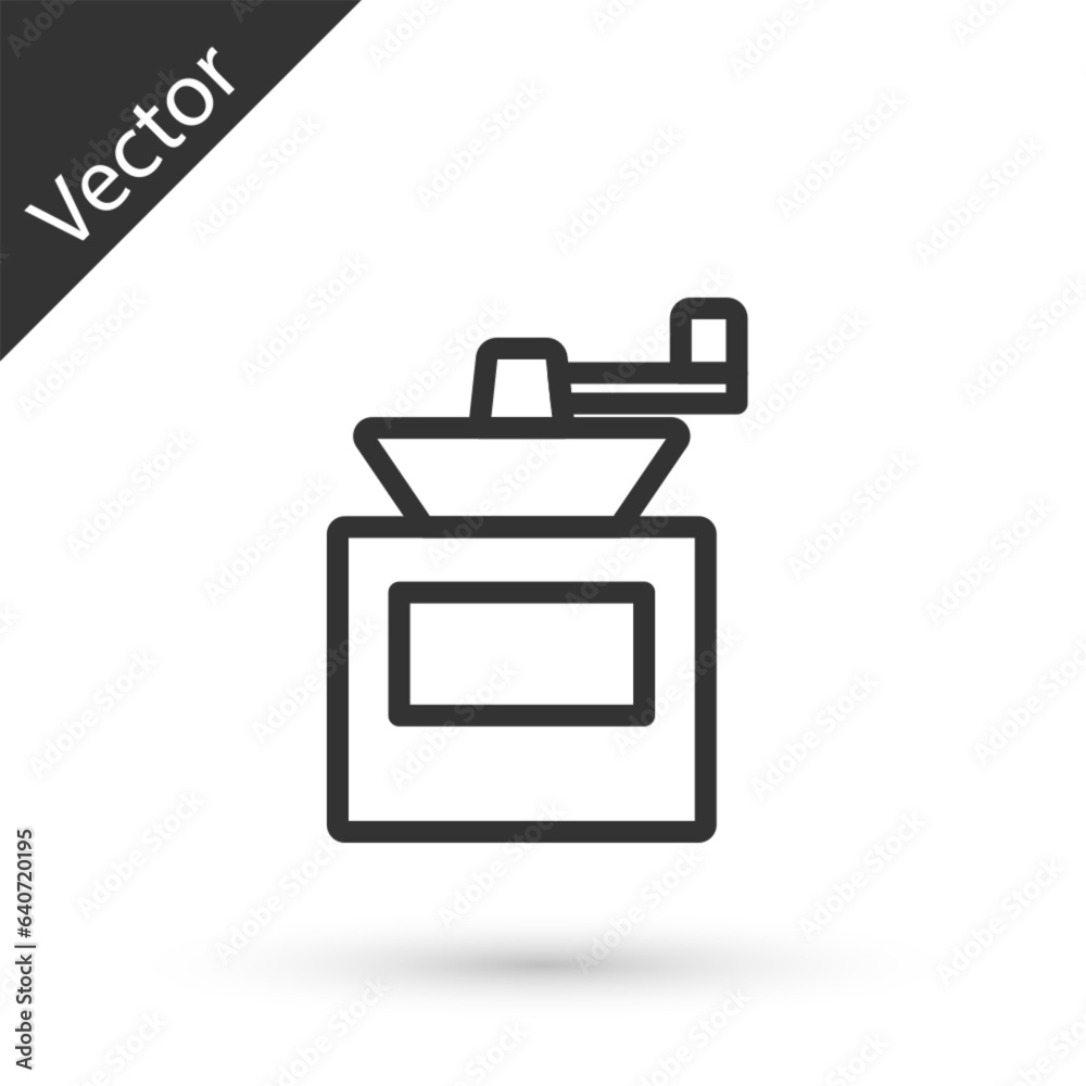 Grey line Manual coffee grinder icon isolated on white background. Vector Grey line Manual coffee grinder icon isolated on white background. Vector