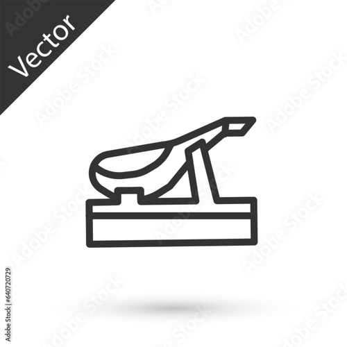 Grey line Spanish jamon on the wooden jamonera icon isolated on white background. Vector