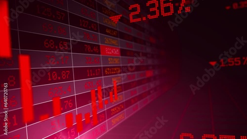 Stock market animation stock chart falling down business global money bankruptcy concept, Decreasing trend red background showing losses and performance, failure due to economic debt and crisis.
