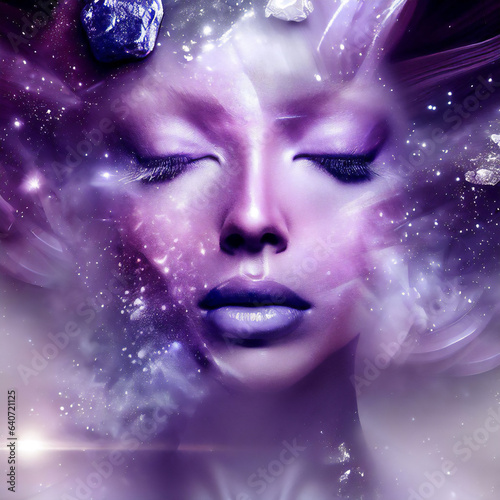 Portrait of a Woman in Ultra Violet Submerged in Space Nebula    Concept of Creativity in Art