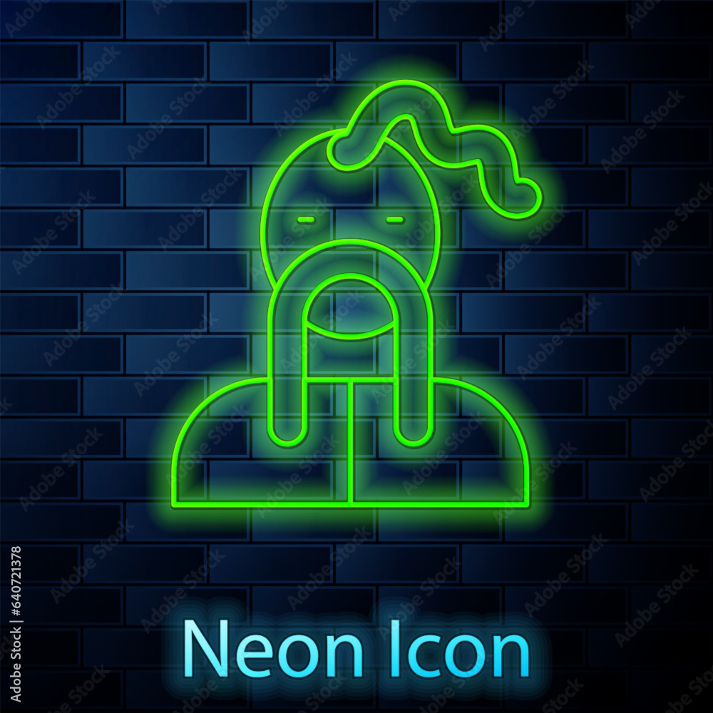 Glowing neon line Ukrainian cossack icon isolated on brick wall background. Vector Glowing neon line Ukrainian cossack icon isolated on brick wall background. Vector