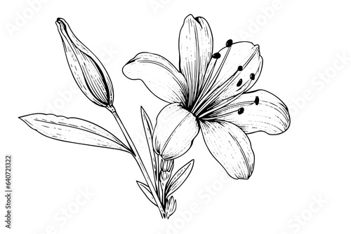 Saffron or crocus hand drawn ink sketch. Vector illustration in engraving vintage style.