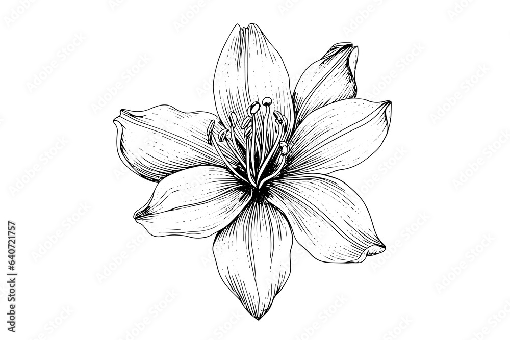 Obraz premium Saffron or crocus hand drawn ink sketch. Vector illustration in engraving vintage style.