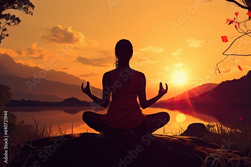yoga athletic young meadow silhouette sunset practicing woman © akkash jpg