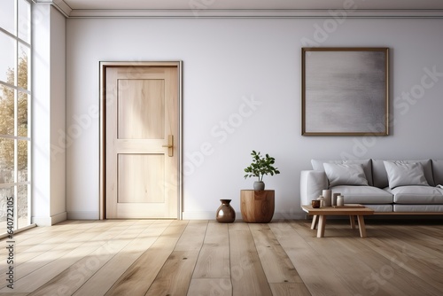 wall floor wood interior mid 3d modern room render living empty room minimalist white century