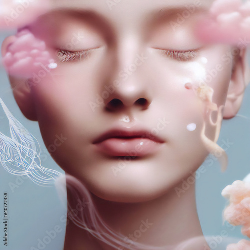 Portrait of a Woman Serene Natural Face · Rose Quartz & Serenity Blue Color Concept