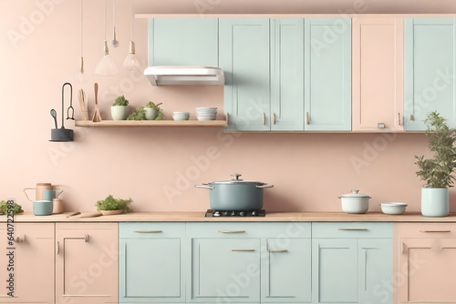 Pastel coloured of a kitchen interior 