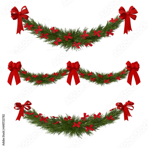 christmas wreath with red ribbon on transparent background