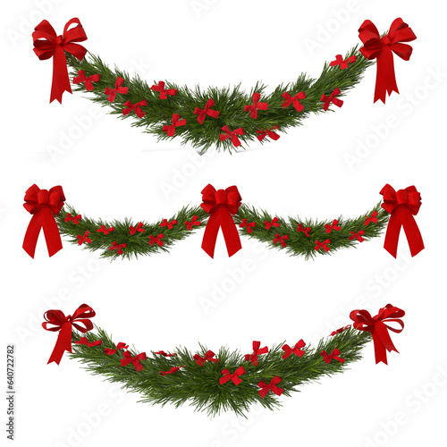 christmas wreath with red ribbon on transparent background