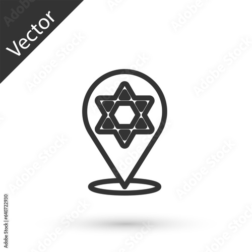 Grey line Star of David icon isolated on white background. Jewish religion symbol. Symbol of Israel. Vector