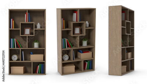 shelves with books on transparent background