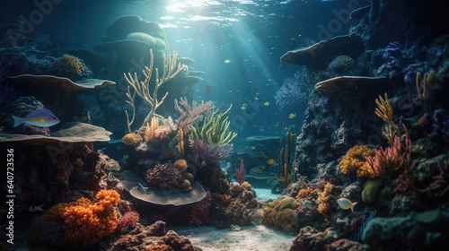 Wonderful and beautiful underwater world with corals and tropical fish. © Matthew
