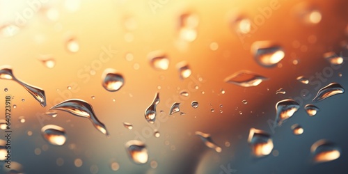 Water drops on a glass surface. Abstract background with bokeh effect.