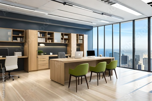 A creative office interior  thoughtfully designed with vibrant colors  flexible spaces  and inspiring decoration 