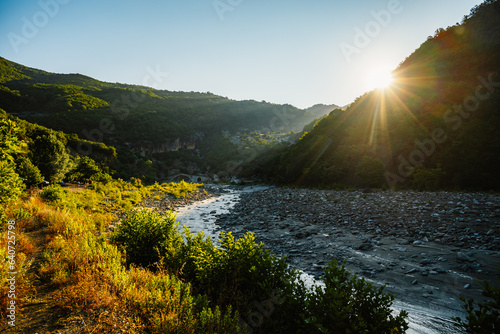 Stream of hot sulfuric water in the thermal baths of Permet Albania. Langarica Canyon, Kadiut Bridge photo