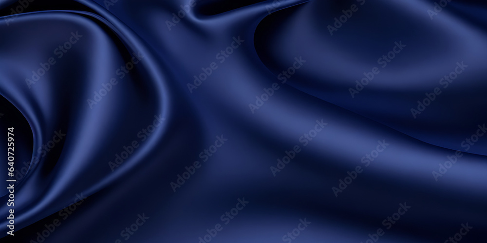 Fototapeta premium Navy blue silk satin. Dark elegant luxury abstract background with space for design. Shiny smooth fabric. Soft folds. Drapery. Color gradient. Lines. Wavy pattern.