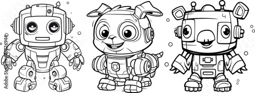 Robot Animal Universe. Coloring books for children and adults as well as tattoo sketches. 