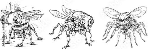 Robot Animal Universe. Coloring books for children and adults as well as tattoo sketches. 