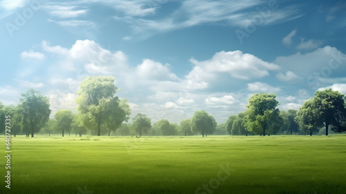 grass field and trees at the park background