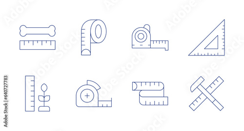 Measure icons. editable stroke. Containing bone, growth, hammer, measuring tape, set square.