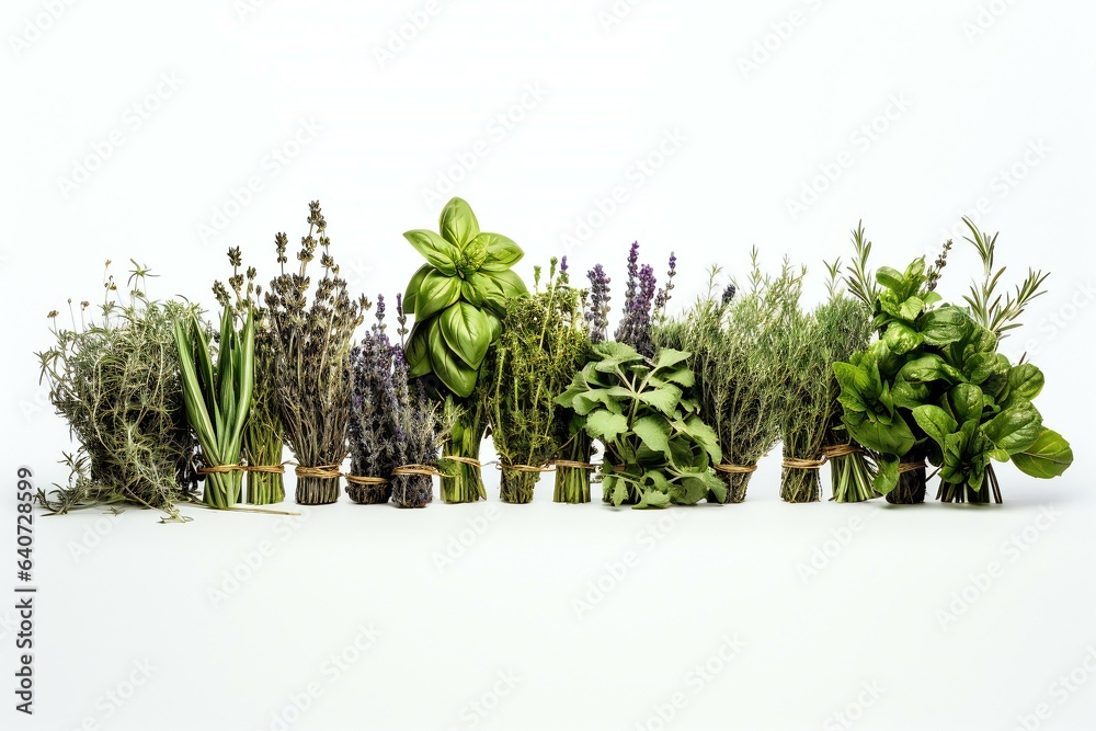 custom made wallpaper toronto digitalHerbs on the white background. Basil, Rosmeary, Lavender, Parsley, Mint.