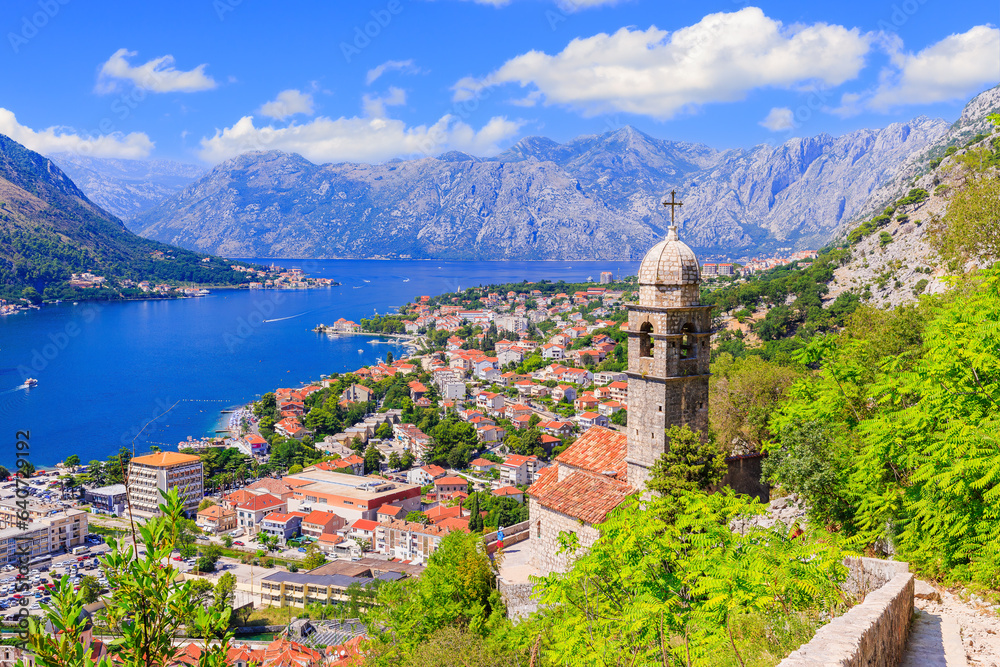 Kotor bay and Old Town from Lovcen Mountain. Montenegro. - obrazy, fototapety, plakaty 
