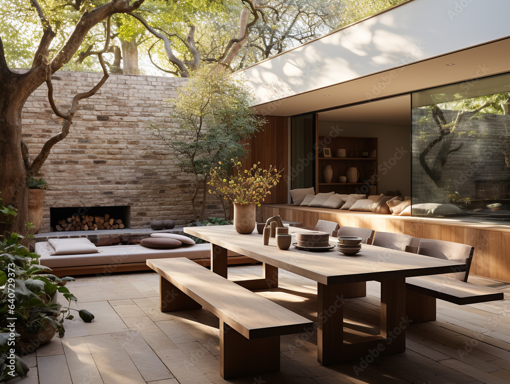 View of The internal courtyard of a luxury residence has an open air upper ...