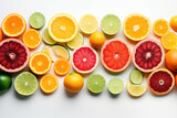 Cut citrus fruits on white background lemon orange grapefruit lime
