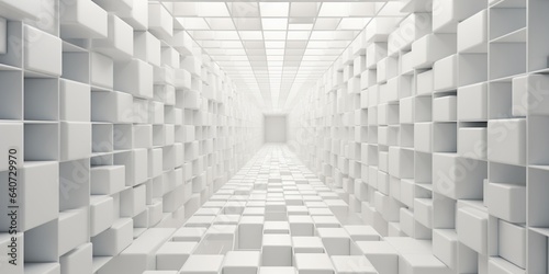 Perspective view of mosaic of many white stacked cubes , abstract background, infinity concept.